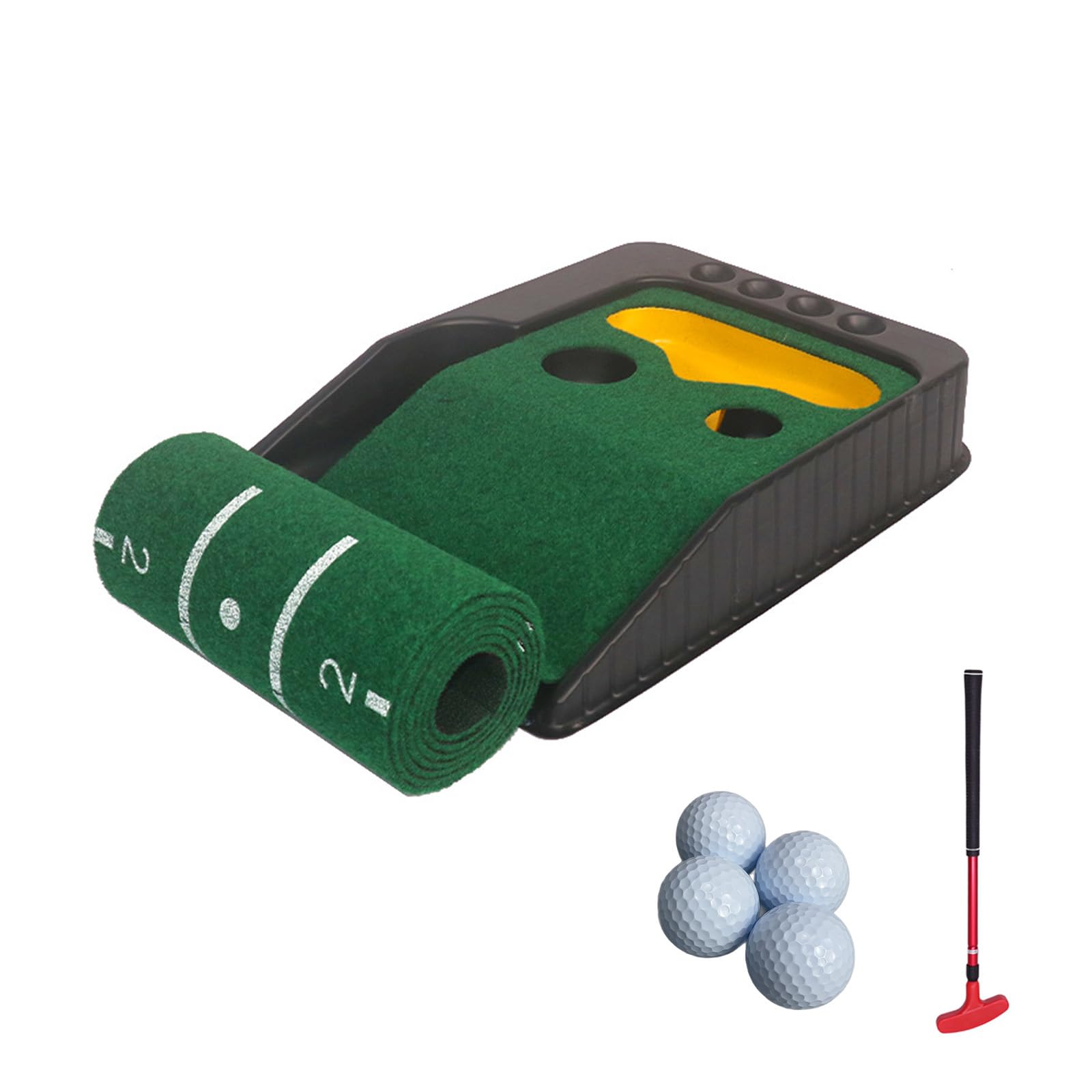 Tapete de Putting Interior con Retorno automático de Bola, Entrenador de césped portátil para casa Oficina Patio Garaje, Ayuda de alineación, Regalo para Hombre papá Esposo