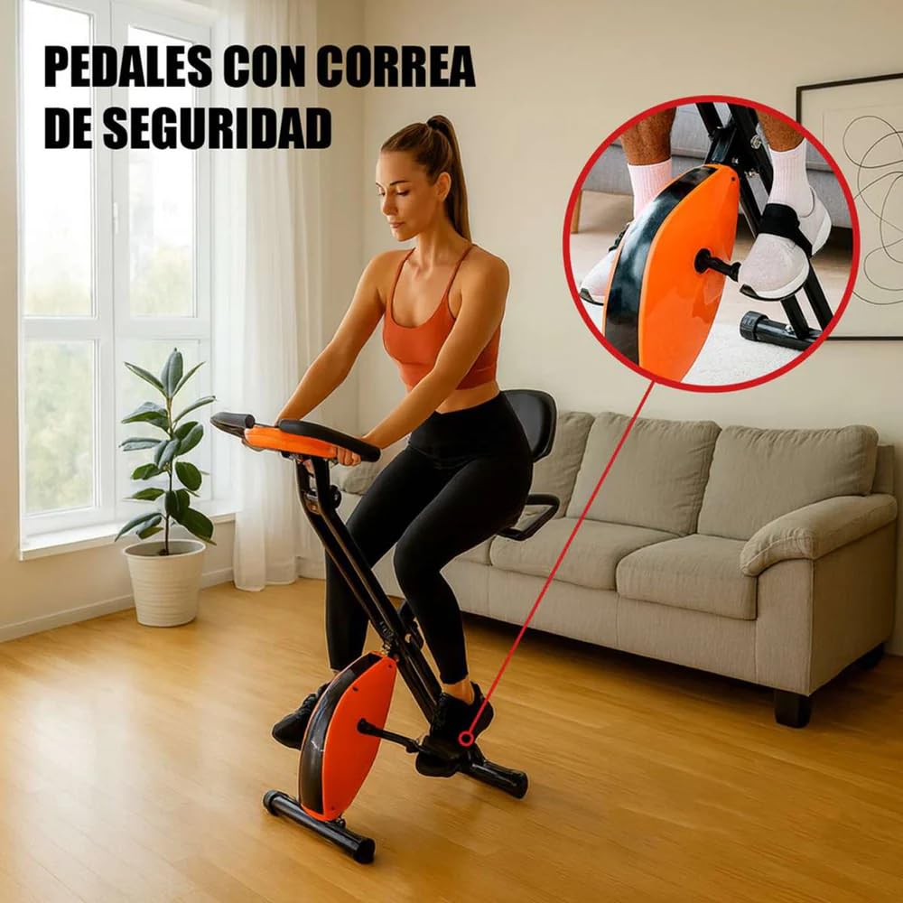 Bicicleta Estática Plegable Almalux® con Respaldo Lumbar | Pantalla LCD y 8 Niveles de Resistencia | Soporta 100 kg