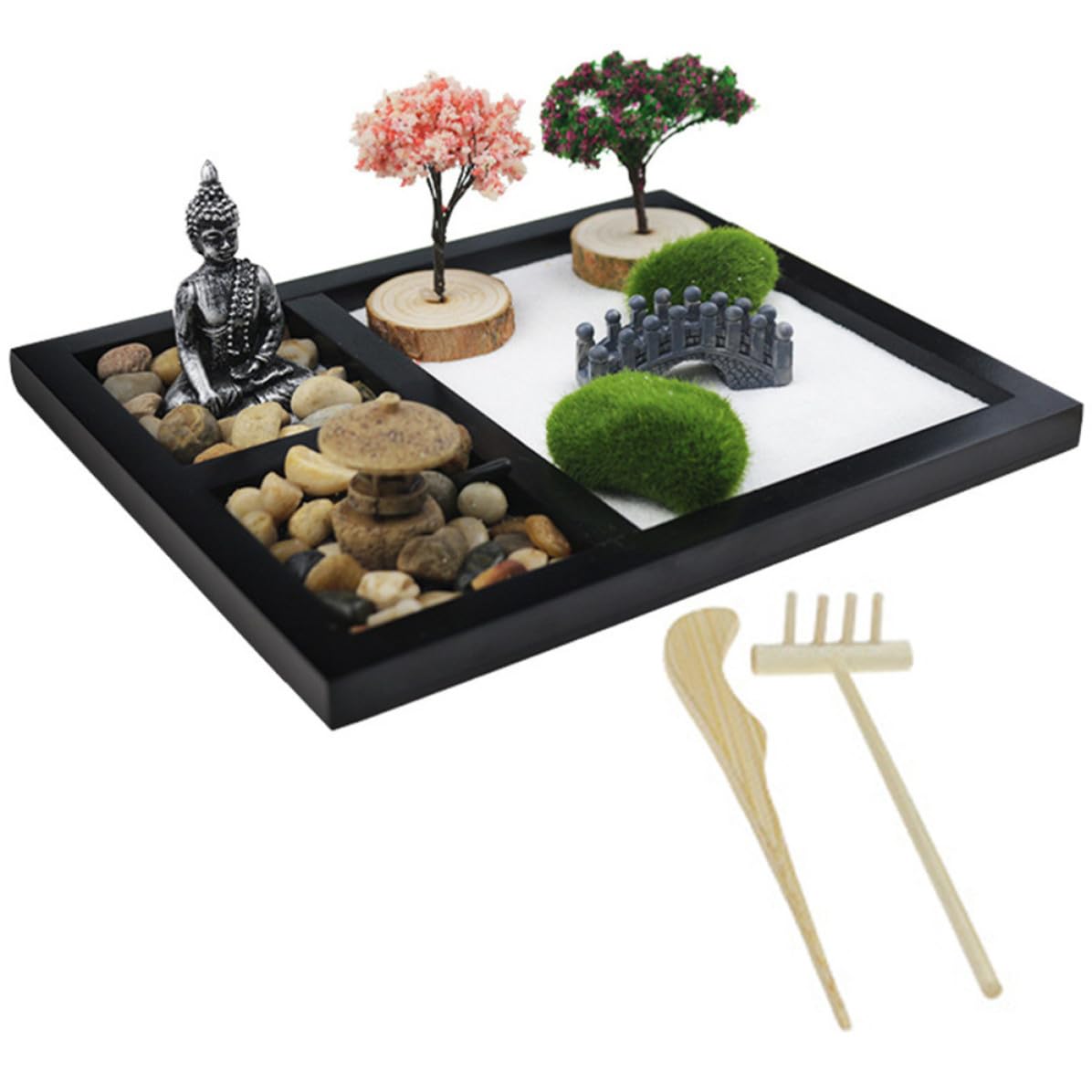 Adorno de Mesa de Arena Negro de Tablero Compacto Estilo Japonés