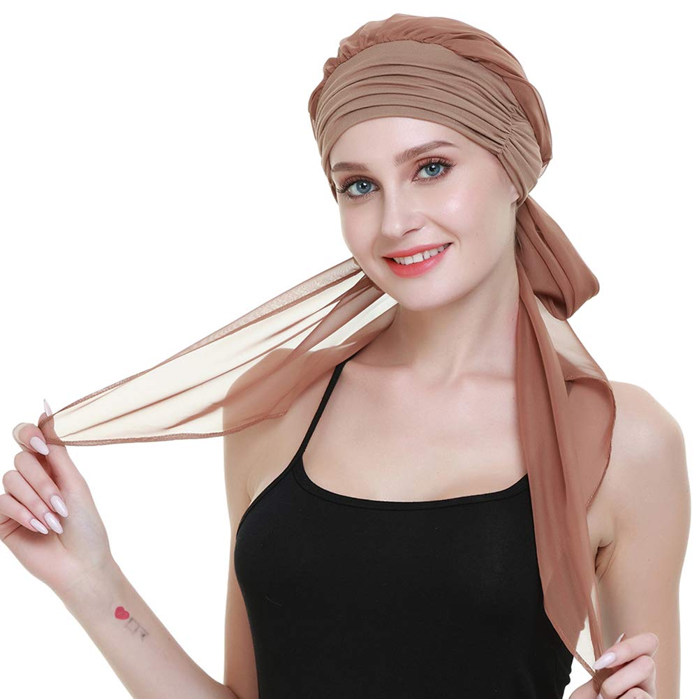 Focuscare Women's Pure Brown Turban Head Wrap For Chemo Bamboo Hats For Cancer
