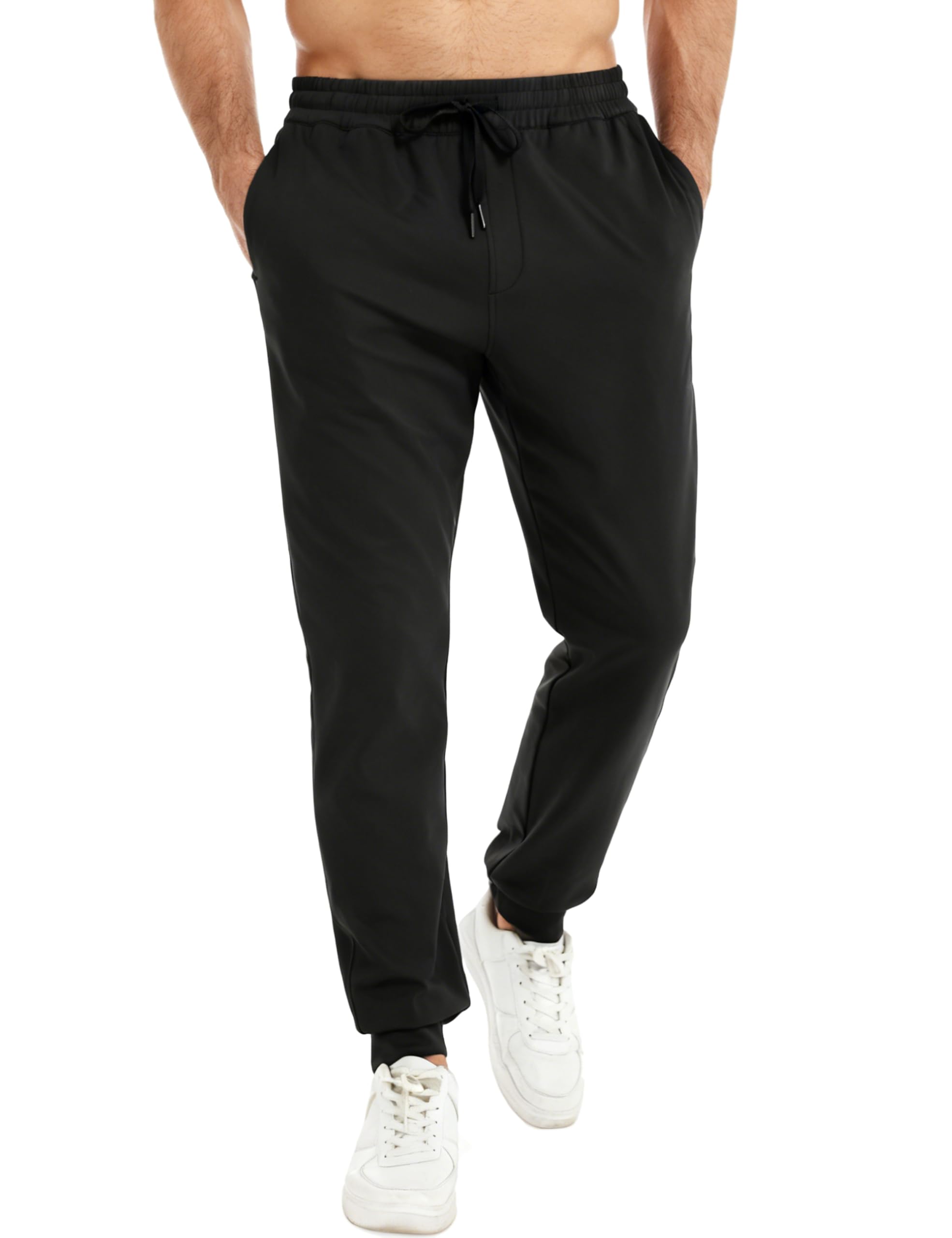 Mens Fleece Lined Joggers Stretch Thermal Athletic Sweatpants Tapered Fit with Zipper Pocket for Running Gym