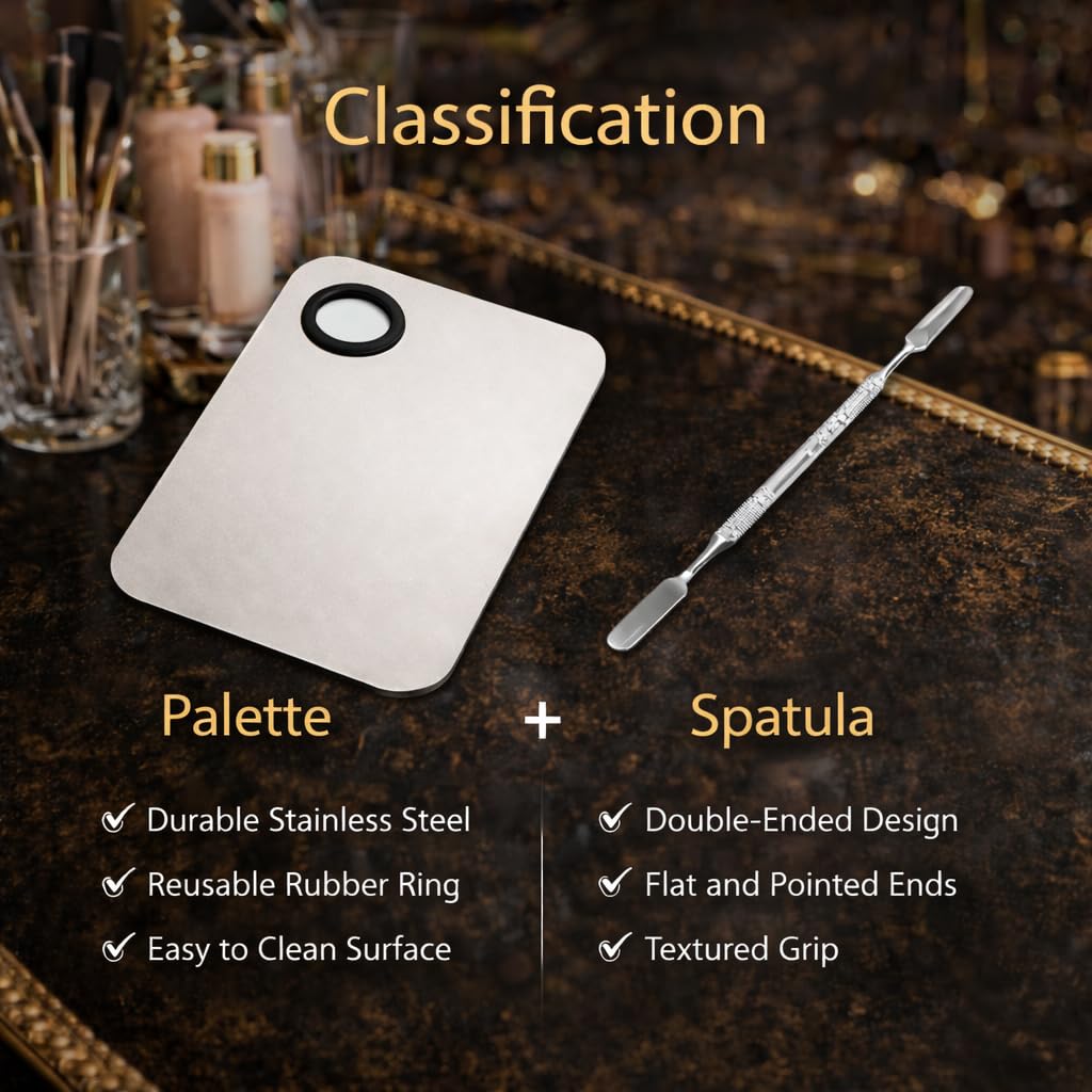 TRENDY LOOK Stainless Steel Cosmetic Makeup Mixing Plate with Spatula Tool (Silver) 2