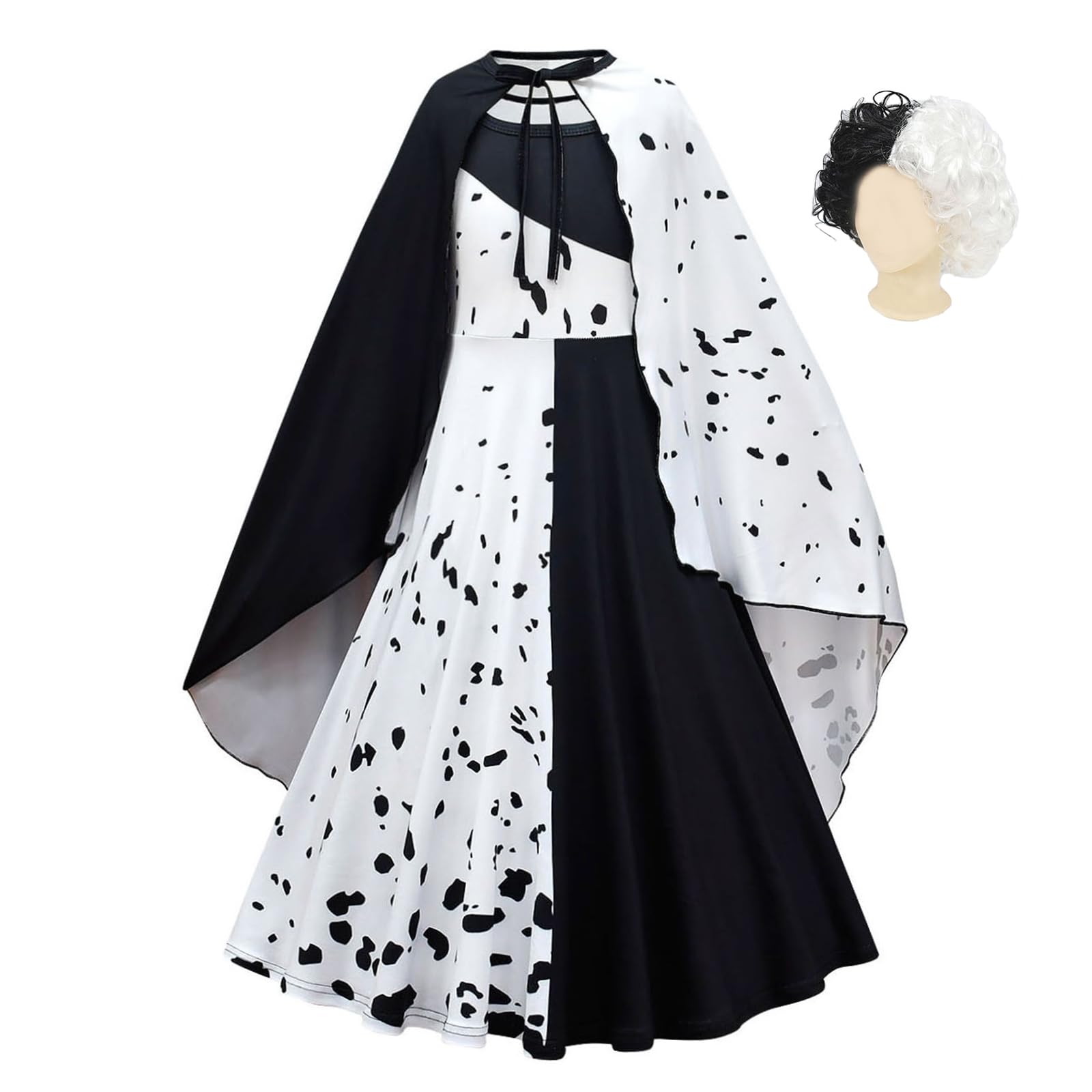 Lito Angels Dalmatian Black and White Princess Fancy Dress Up Halloween Costume with Hair Wig for Little Kids Girls