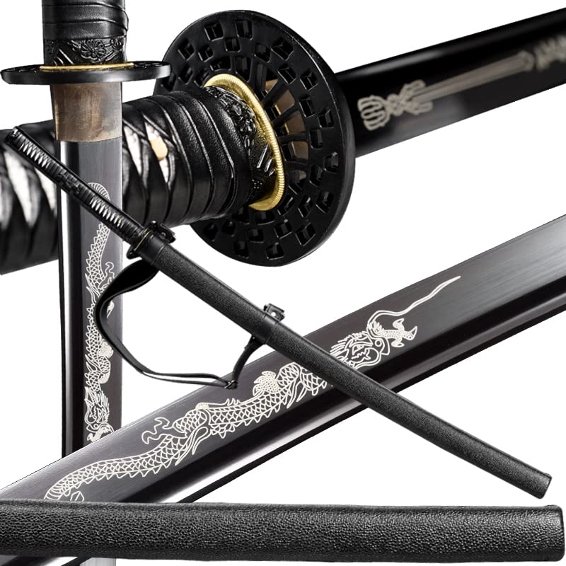 SANJISTU Samurai Sword | Traditional Hand-Forged Katana Swords Authentic Japanese Anime Samurai | High Carbon Steel Katanas Collection Sharp Full Tang (Black Dragon)
