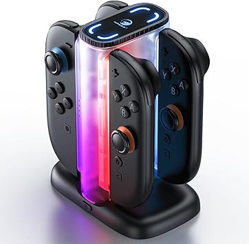 Charging Dock for Nintendo Switch 2 Joycons, Switch 2 Accessories with Dual-Sided Magnetic Connector and 12 RGB Lights, 4 in1 Joycons Charger with a USB Type-C Cord
