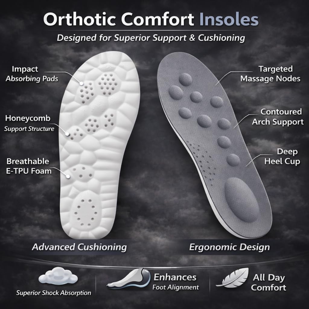 4D Cloud Insoles for Men & Women, Memory Foam Shoe Inserts, Shock Absorbing Support for Joint & Knee Comfort, Ankle Stability, Sports & Multipurpose Wear(Men 6.5-7 | Women 8.5-9-(255-260mm)) - Image 7