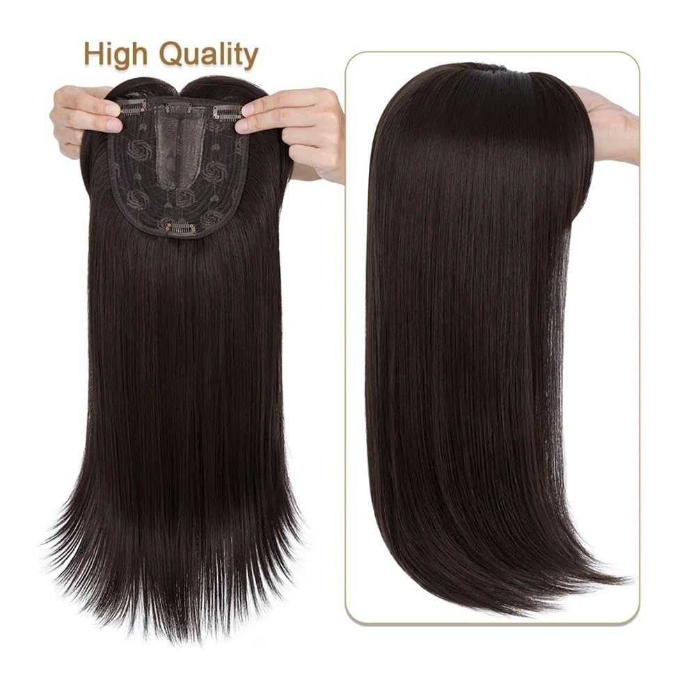 Toppers for capelli for donne con capelli diradati, posticci sintetici da 18'' con frangia(Dack Brown)