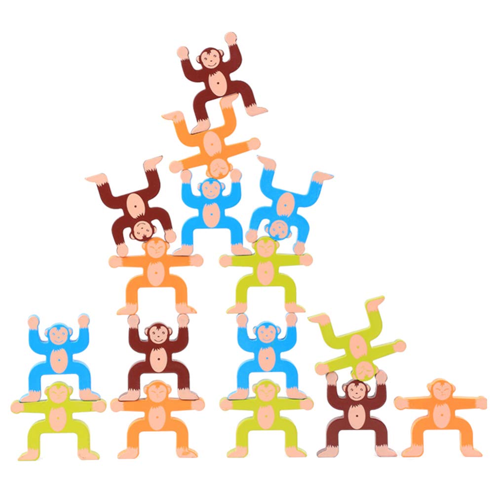 TOYANDONA 16Pcs Wooden Stacking Games Monkey Shape Interlock Toys Balance Building Blocks Educational Toys for Kids Children Toddler