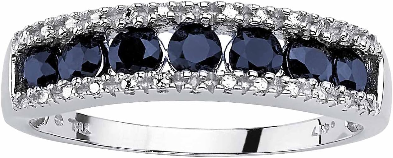 PalmBeach 10K White Gold Round Genuine Blue Sapphire and Diamond Accent Ring Sizes 6-10