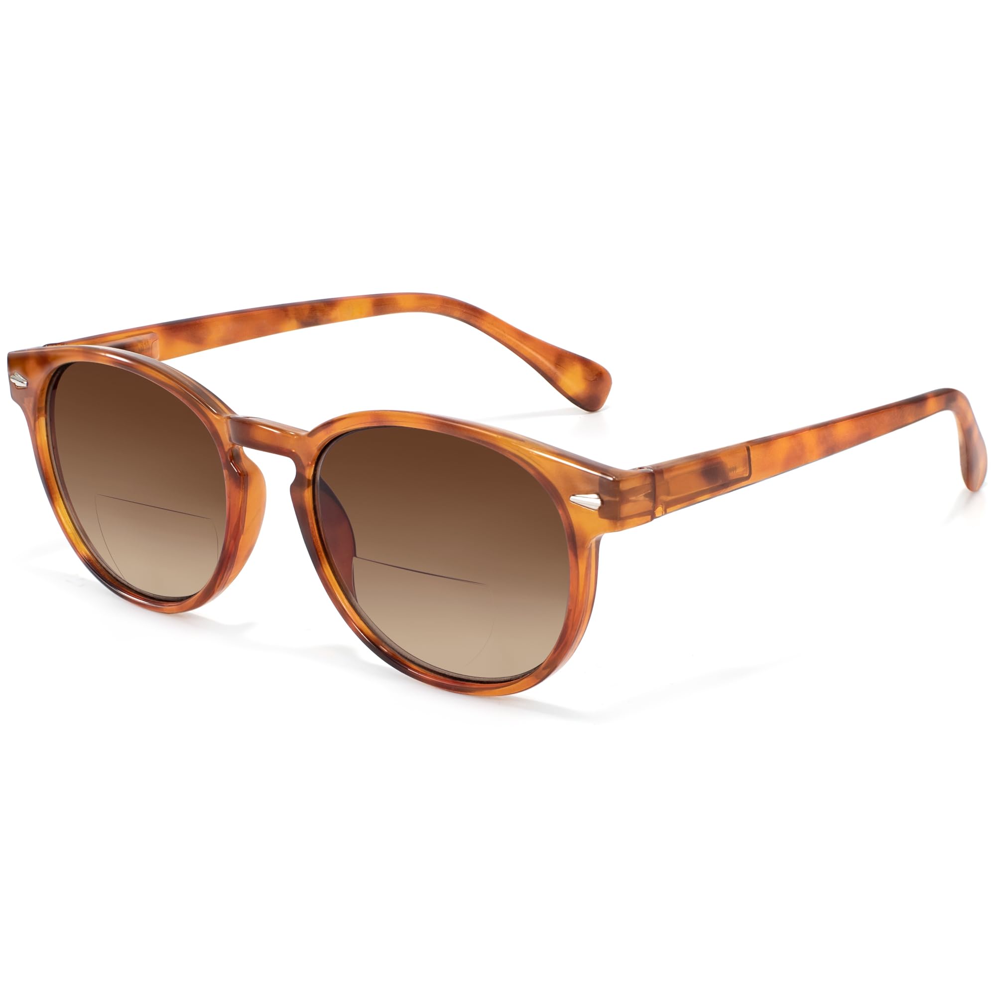 Madison Avenue Round Bifocal Reading Sunglasses for Women Men Spring Hinge,UV Protection Sun Reader Glasses (Orange Tortoiseshell, +1.5)