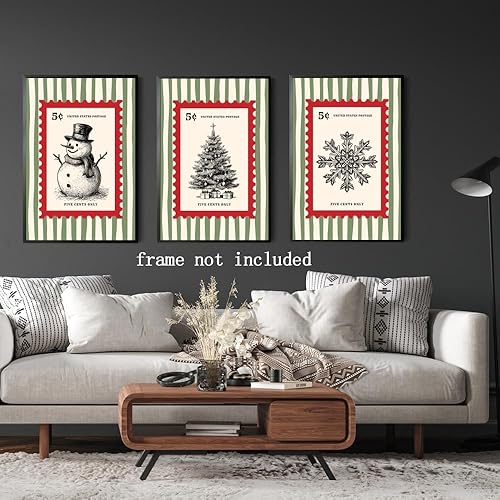 Miniatura 4 de Juego de 3 sellos de moda de Navidad, arte de pared, estético, retro, para vacaciones, póster caprichoso y acogedor de invierno, imágenes de