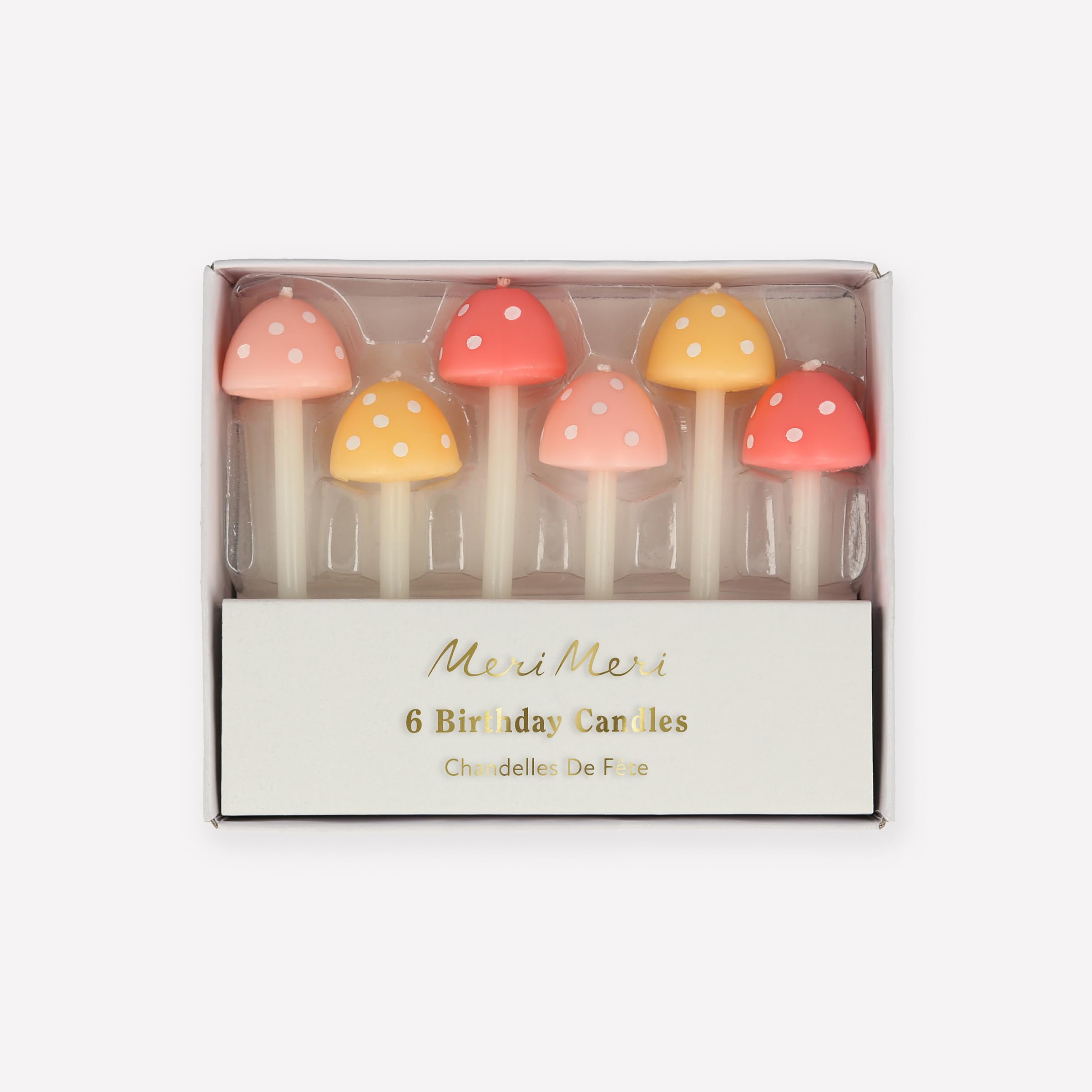Mushroom Birthday Candles (Pack of 6) - 3D Mushroom Cake Toppers, Pastel Peach and Pink with White Spots, Fairy Party Decorations, Woodland Birthday Candles