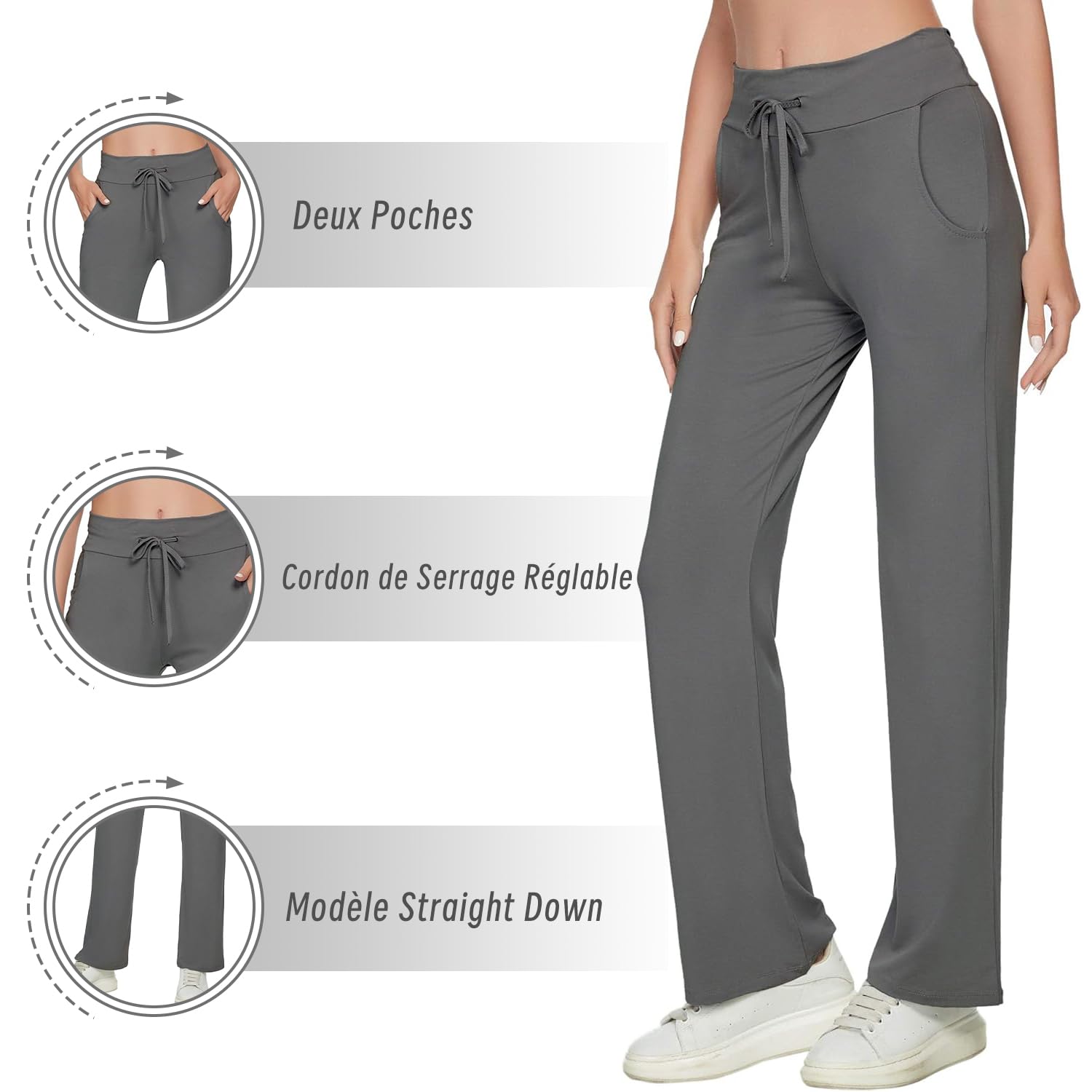 TownCat Pantalon De Yoga pour Femmes avec Poches Cordon De Tirage Pantalons De Jogging Taille Haute Sport Fitness Loisirs Pants Doux Et Confortable