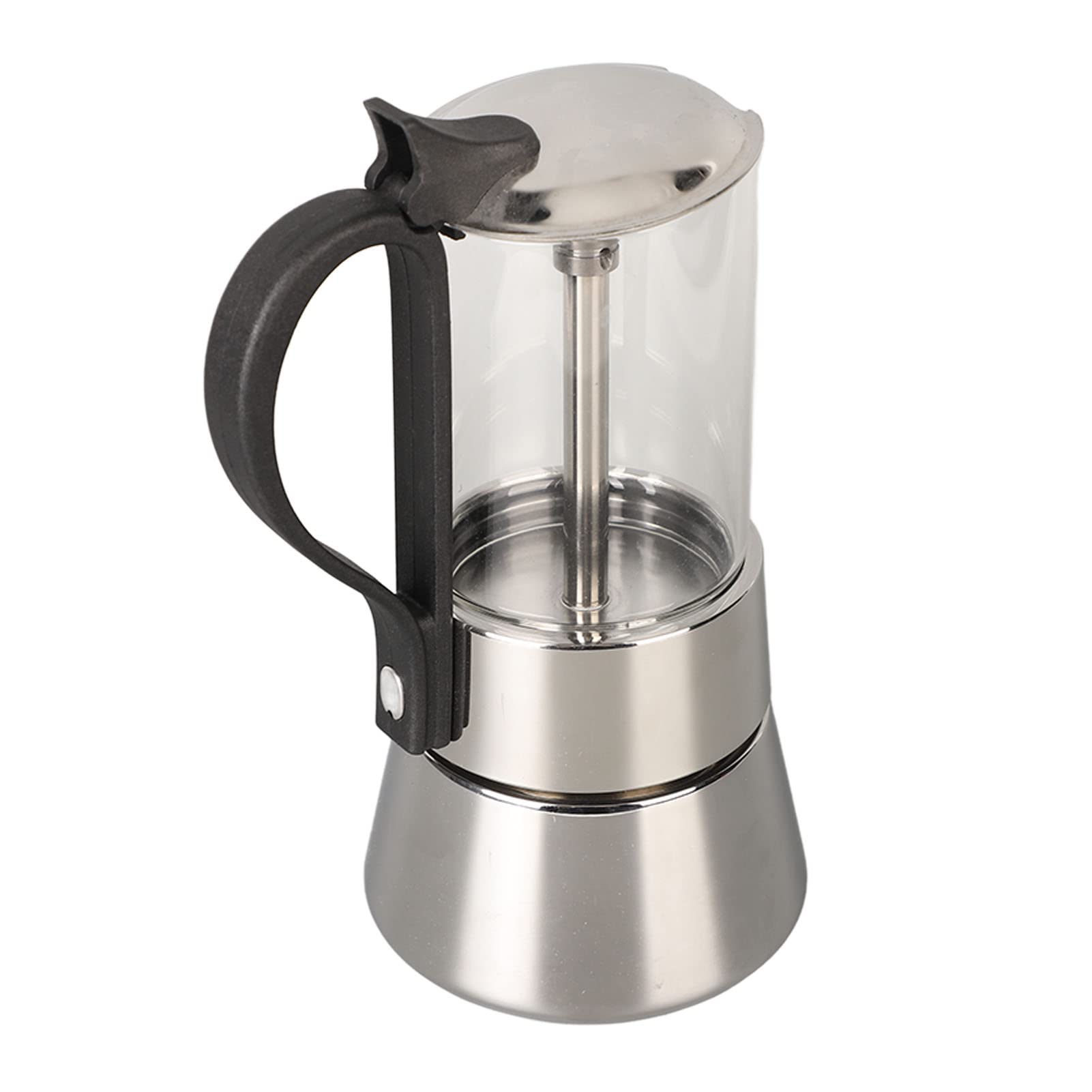 Italiana Clásica de 4 Tazas, Olla para Café con Tapa de Vidrio, Acero Inoxidable y Vidrio Borosilicato para Cocinas de Inducción, Gas y Eléctricas
