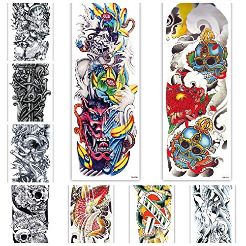 12Sheets Temporary Sleeve Tattoos-Large Full Arm Temporary Tattoos Fake Body Art Arm Tattoo Black Tattoo Body Stickers for Kids Adults (QB-037~048)