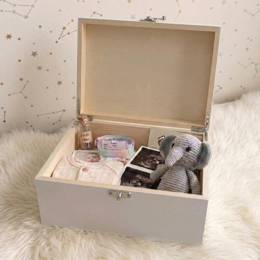 Caja de recuerdos personalizada de madera blanca Twinkle Twinkle New Baby | Baby Shower, New Baby | 27 x 19 x 14 cm