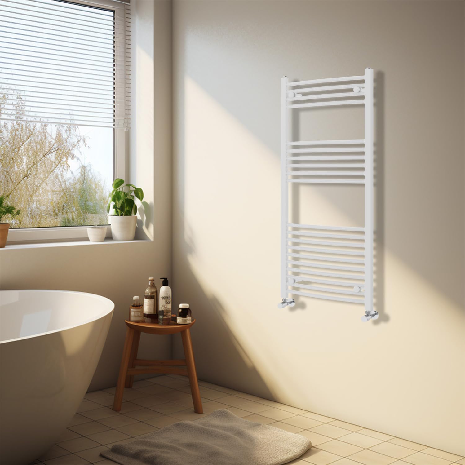 NRG White Heated Towel Rail Curved Designer Bathroom Radiator - 1200×500mm