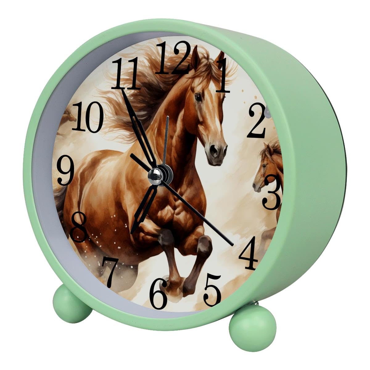 Luoweisi Alarm Clock Brown Horses, Silent Non-Ticking with Night Light