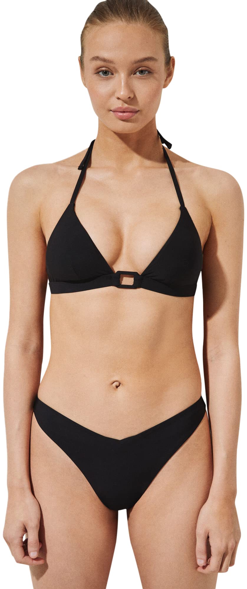 Women'secret Top Bikini Triangular Arandela Negro Parte Superior Mujer