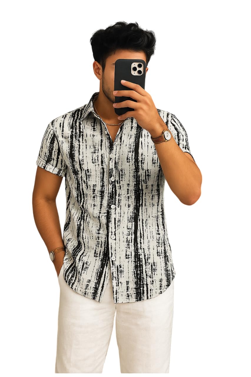 Men's Printed Casual Shirt – Vertical Brush Stroke Design | Half Sleeve Summer Shirt for Beach-image-14
