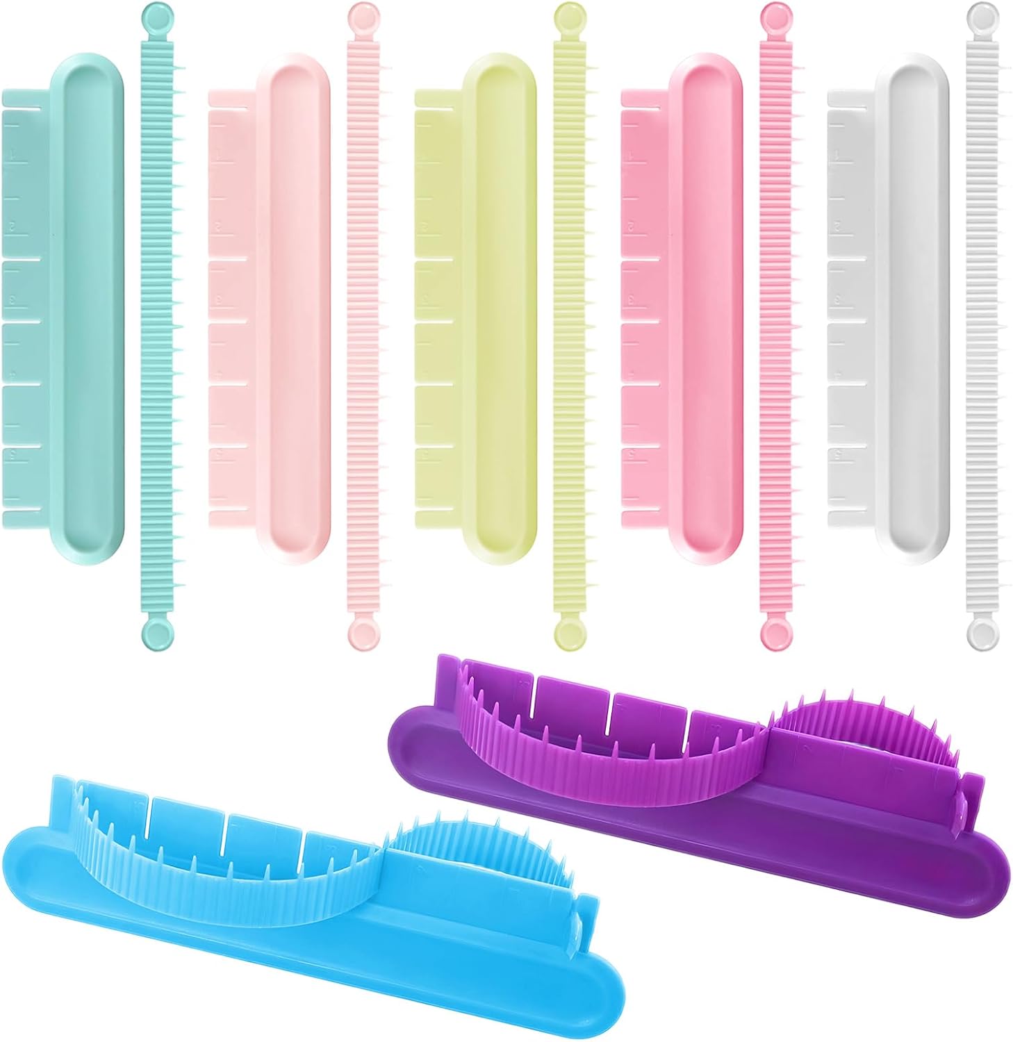 Huakaile 7 Packs Adjustable Cake Arch Guide Tool with Graduated Scale, Fondant Flip Cake Arc Ruler Marker Stencil, Swag Templates Measure Aid Divider (Multi-Color)