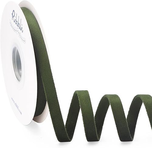 Miniatura 120 de Ribbli Cinta de terciopelo verde polvoriento, doble cara, carrete de 1 pulgada, cinta verde de 10 yardas, uso para adornos de árbol de Navidad