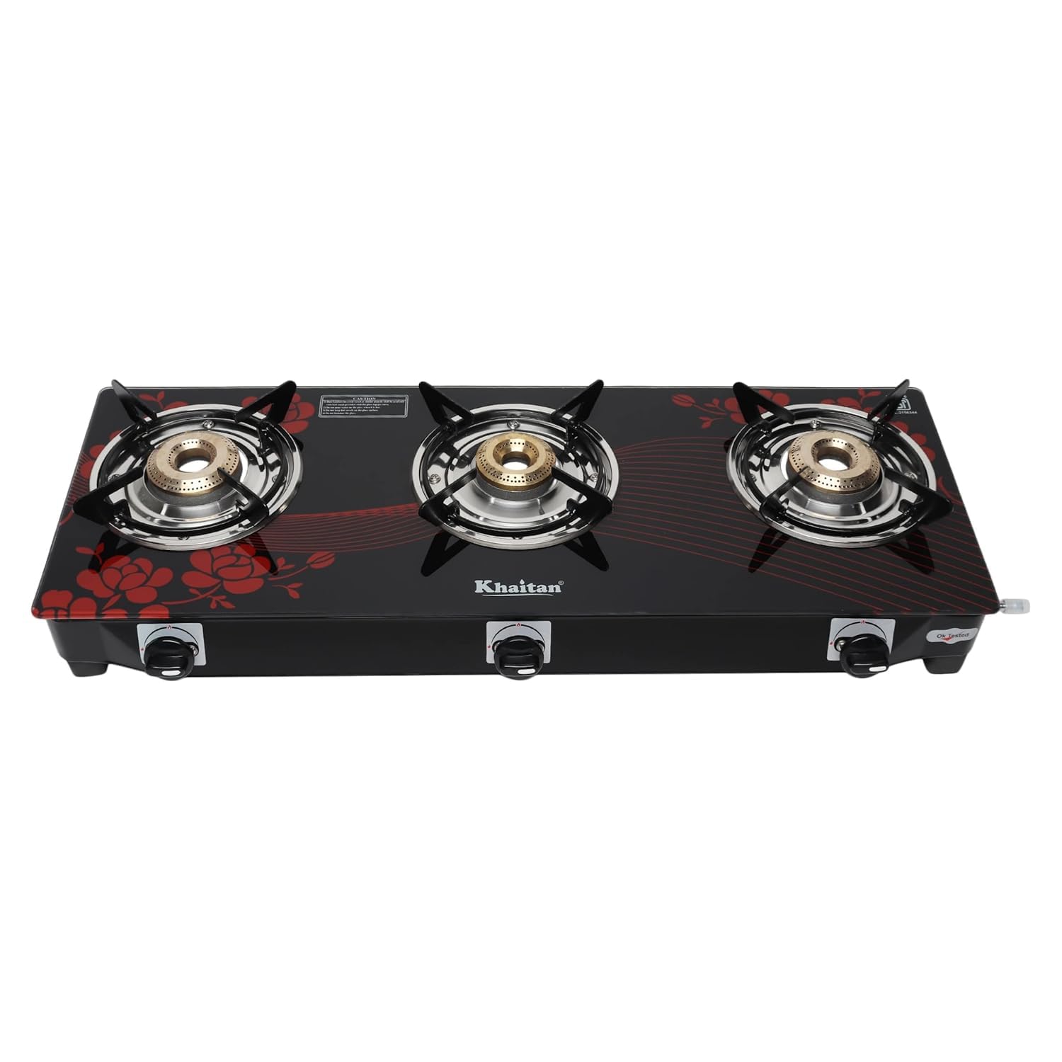 3 Burner BP Red Digital Toughend Glass Manual Gas Stove (3 Burners)