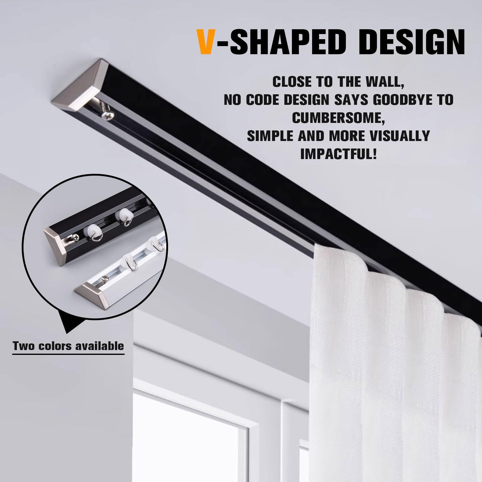 Tringle à Rideaux Ultra-Mince et silencieuse en Forme de V, Rail de Rideau monté au Plafond, Style de décoration Moderne et Simple, tringles à Rideaux en Aluminium (Blanc, Noir) (Blanc, 120