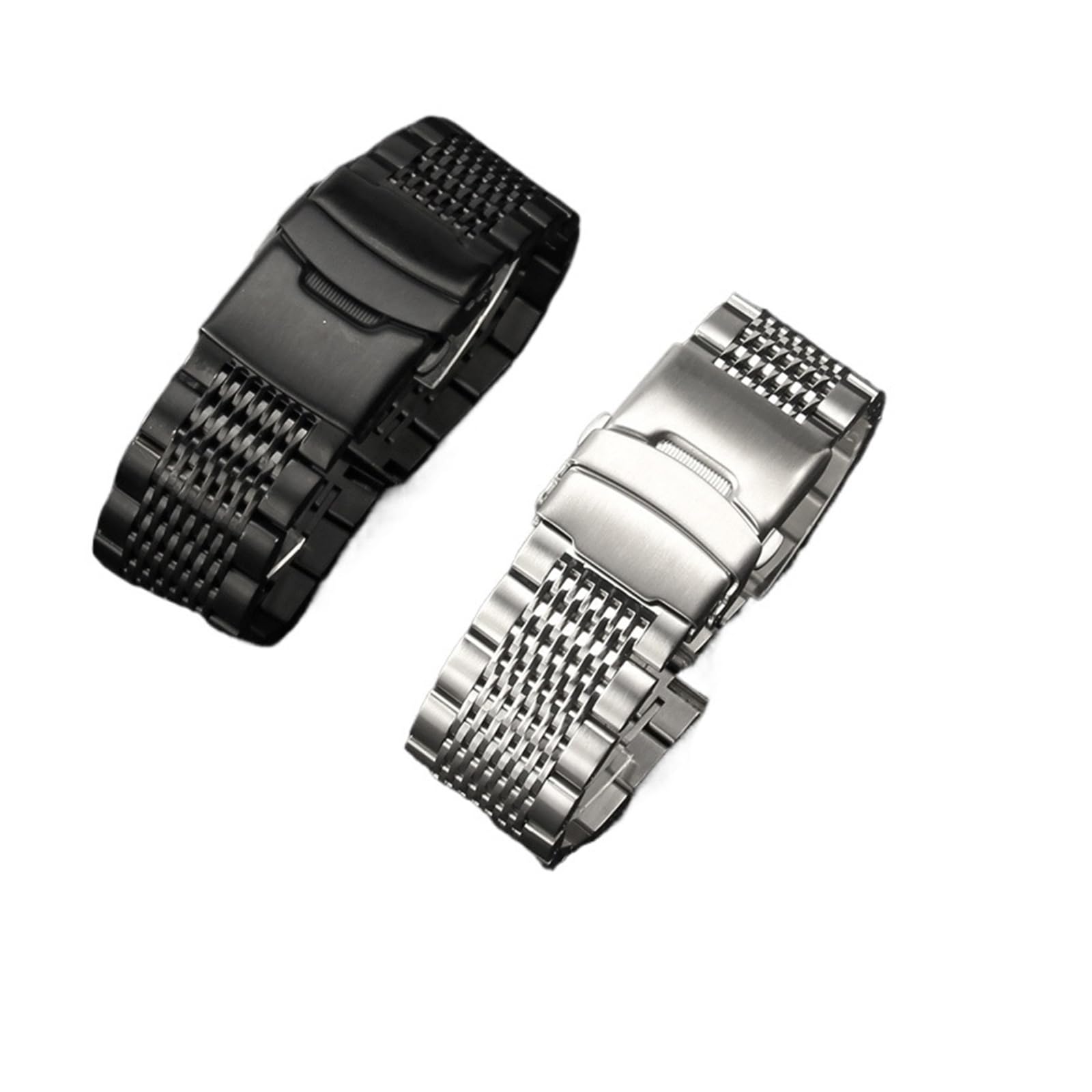 HMFang Cinturino for Orologio da Uomo in Acciaio Massiccio con Fibbia A Doppia Chiusura, 18 20 22 24 Mm(Black,24mm)