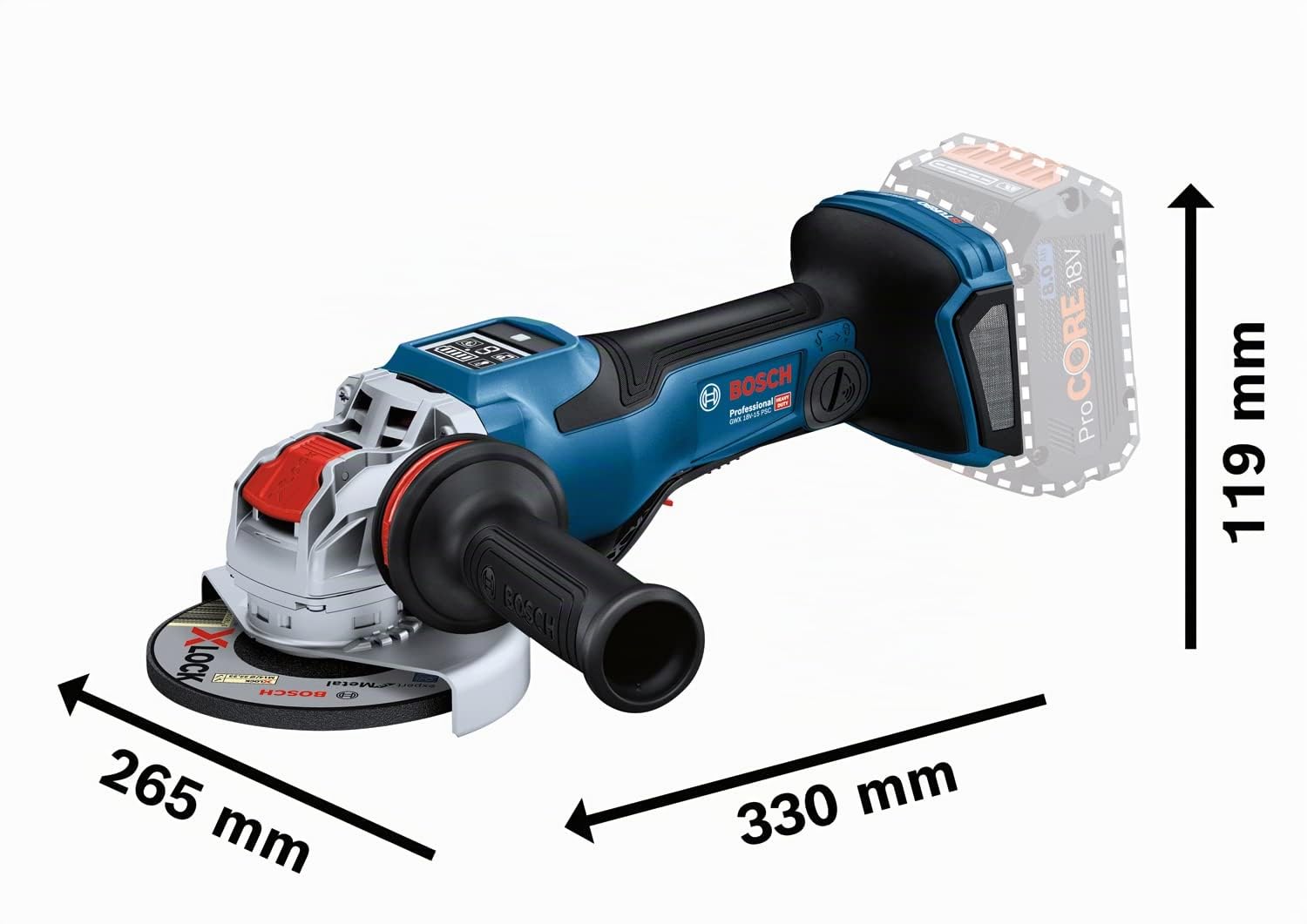 Bosch Professional 18V System meuleuse angulaire sans-fil BITURBO GWX 18V-15 PSC avec X-LOCK (1 500 W, poignée auxiliaire Vibration Control, capot de protection, capot pour tronçonner, sans batterie)