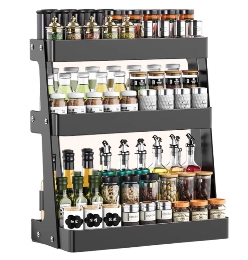 YNIYUJKL Spice Rack Spice Organizer Spice Shelf 3-Tiers 201 Stainless Steel Spice Rack Kitchen Seasoning Storage Organizer Countertop Spice Jar Shelf Seasoning Organizer Spice Rac