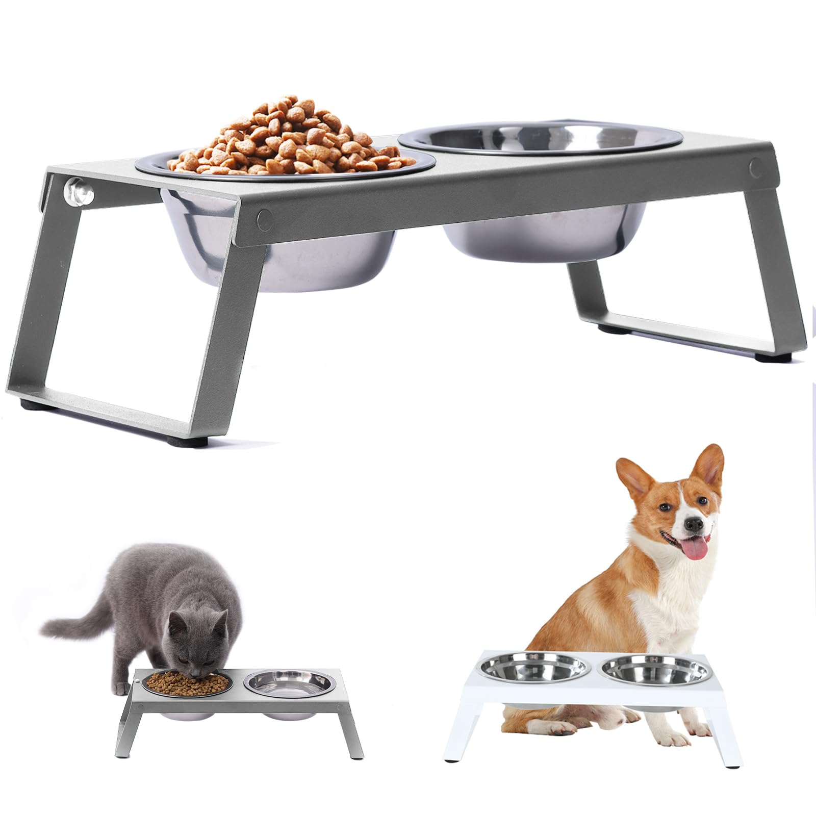 Elevated Feeding Bowls for Dogs Metal Frame with a Folding Shelf and