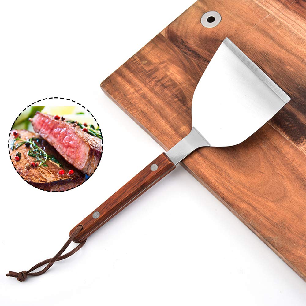 2 Piezas Espátula Parrilla Barbacoa, Utensilios Barbacoa, Accesorios Barbacoa, Kit Barbacoa, Acero Inoxidable Múltiples Fines Espátula Teppanyaki para Parrillas Teppanyaki, Hamburguesas Filetes