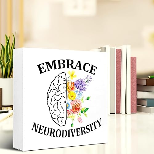 Miniatura 5 de Decoración de escritorio de salud mental, abrazar la neurodiversidad, letrero de madera para el hogar, dormitorio, oficina