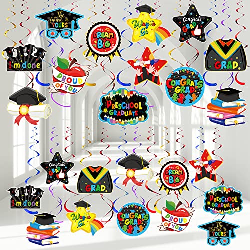 46 Pieces Preschool Graduate Party Decorations Kindergarten Graduation Party Congrats Hanging Swirl For Pre Elementary Celebration Graduation Party Class Of 2023 Ceremony School Party Supplies (Black) #TOP17