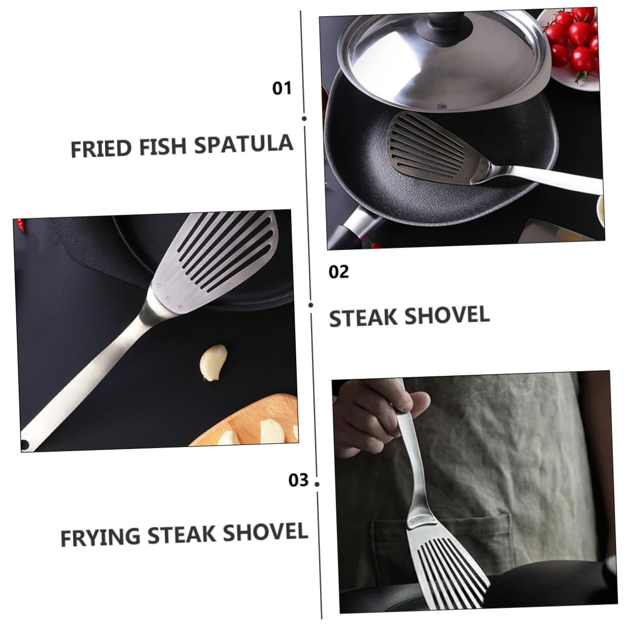 MAGICLULU 3stücke Edelstahl Pfannenwender Mit Schlitz Edelstahl Langlebig Und Rostfrei Zum Wenden Von Steak Fisch Und Pizza Leicht Zu Reinigen Hitzebeständig Praktische Lange