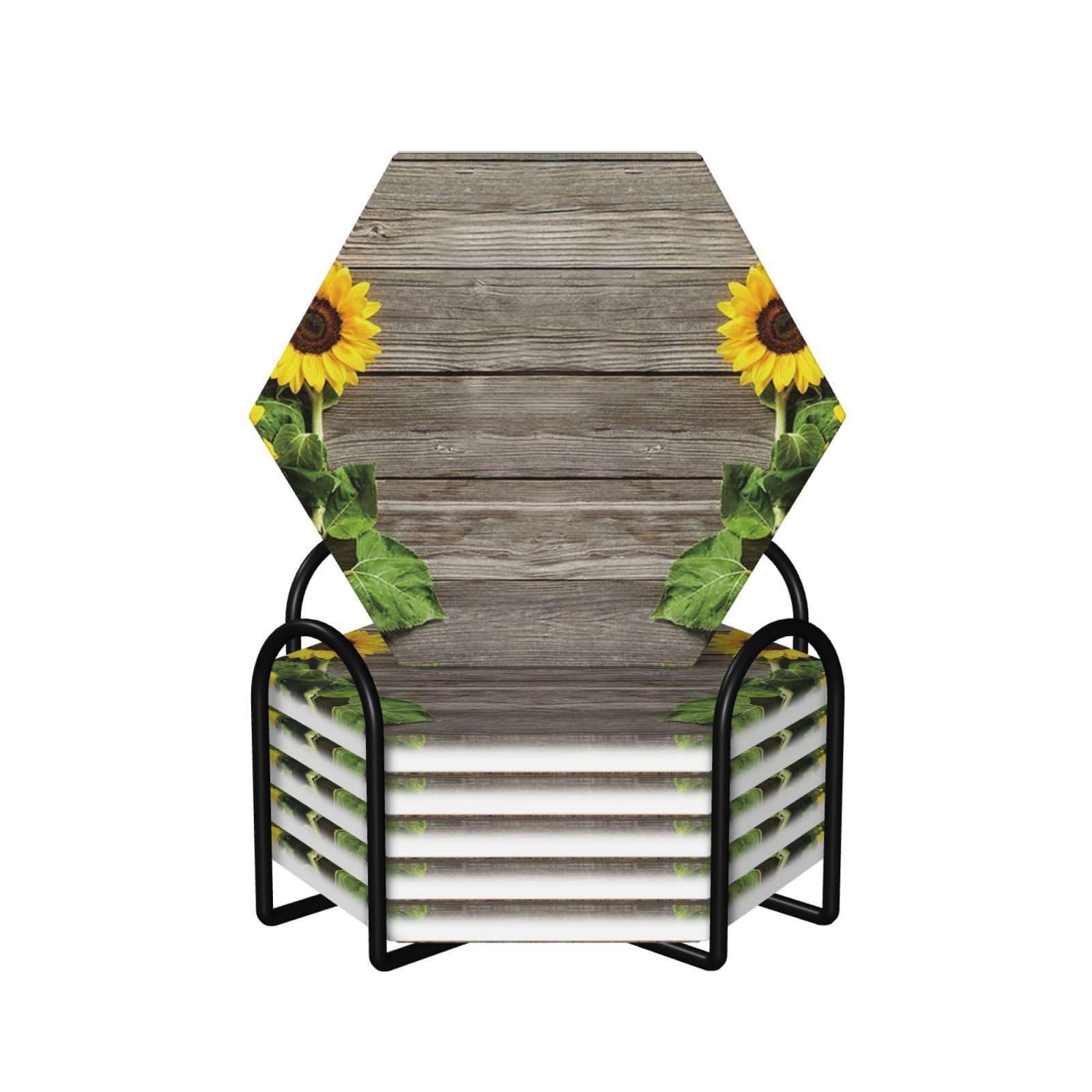 Lot de 6 sous-verres décoratifs en céramique avec motif tournesols