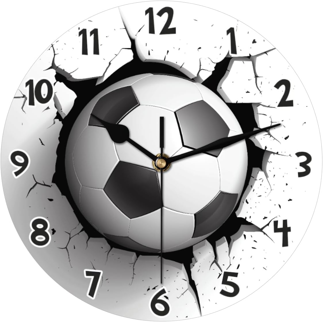 3D Soccer Ball Wall Clock Battery Operated 10 in Round Wall Clocks Slilent Non Ticking Quartz Analog Clock for Bedroom Kids Living Room Classroom Decor