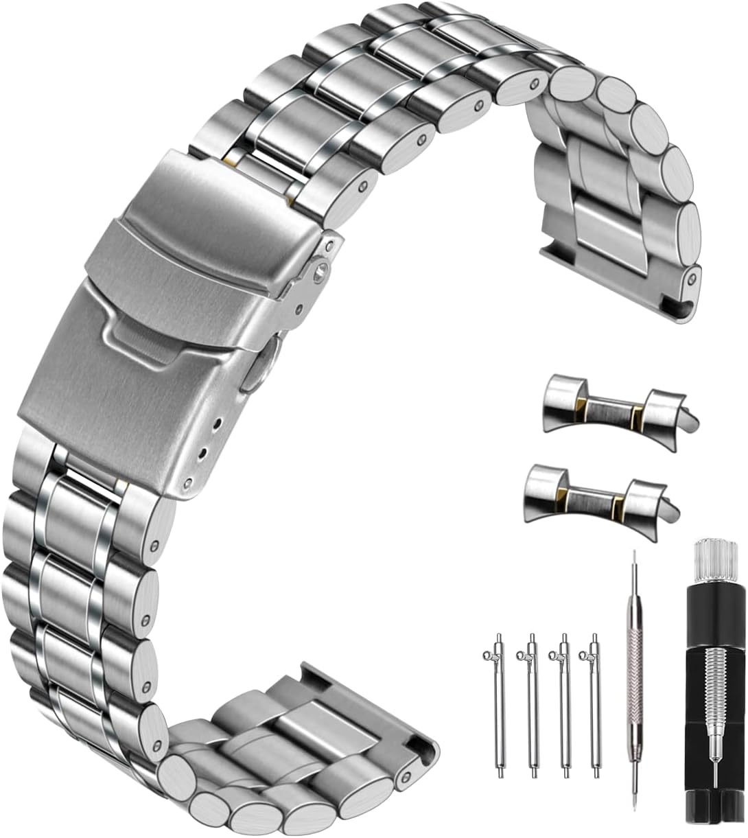 Kai Tian 20mm 22mm Stainless Steel Watch Band Round Robust Watch Bands Metal Silver Gold Bracelet Men Women Curved Straight Ends