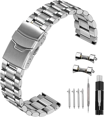 Kai Tian 20mm 22mm Stainless Steel Watch Band Round Robust Watch Bands Metal Silver Gold Bracelet Men Women Curved Straight Ends