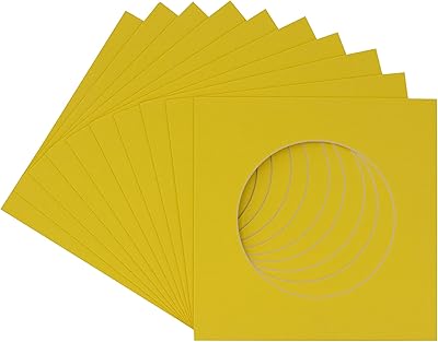 CountryArtHouse Yellow Acid Free 18x18 Circle Picture Frame Mat with White Core Bevel Cut for 14x14 Pictures - Fits 18x18 Frame - Pack of 1 Matboard