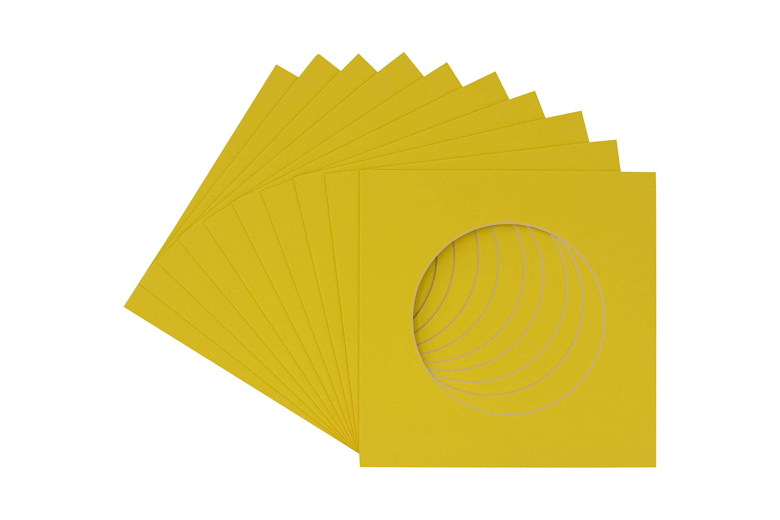 CountryArtHouse Yellow Acid Free 13x13 Circle Picture Frame Mat with White Core Bevel Cut for 9x9 Pictures - Fits 13x13 Frame - Pack of 10 Matboard Show Kits with Acid Free Backings & Clear Bags