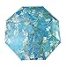 GLODEALS Oil Painting Automatic 3 Folding Parasol Sun Protection Anti-UV Umbrella for Women (Almond Blossom)