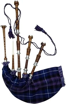 Scottish Bagpipe Rosewood Pride Of Scotland Tartan Natural Color with Silver Plain Mounts Free Tutor Book, Carrying Bag, Drone, Reeds