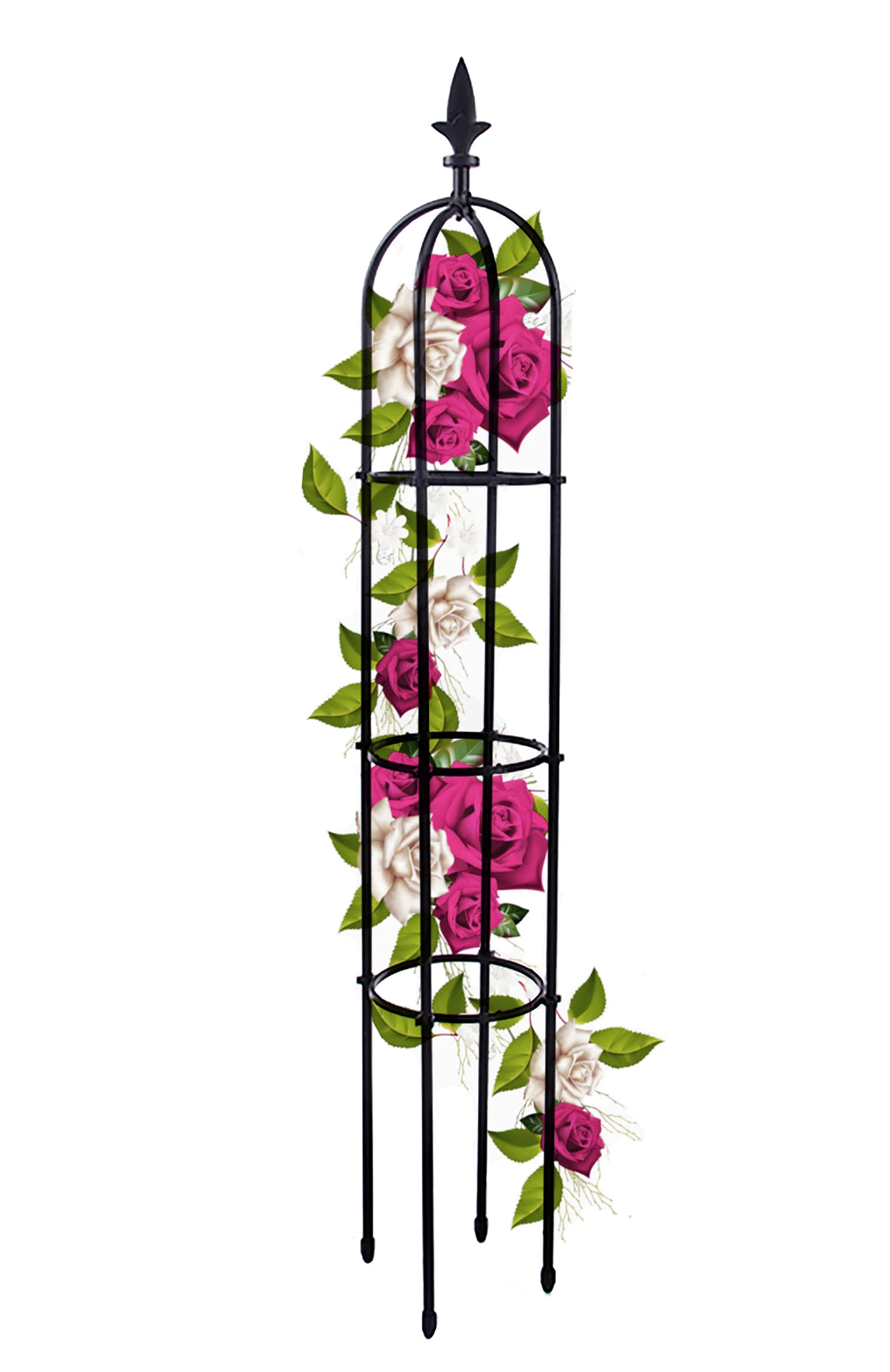 Garden Tower Obelisk Trellis for Climbing Plants - Rustproof Plastic Coated Metal Plant Support - 1.76m Tall Plant Support, Tomatoes, Vegetables, Fruits, Flowers, Pots, Vines Stands (1, Black)