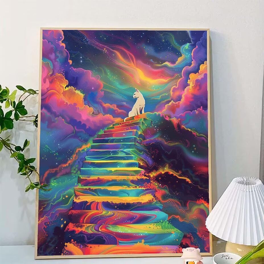 Pintar por números adultos de perro en escaleras para decorar tu salón con un lienzo de 100x130cm 2
