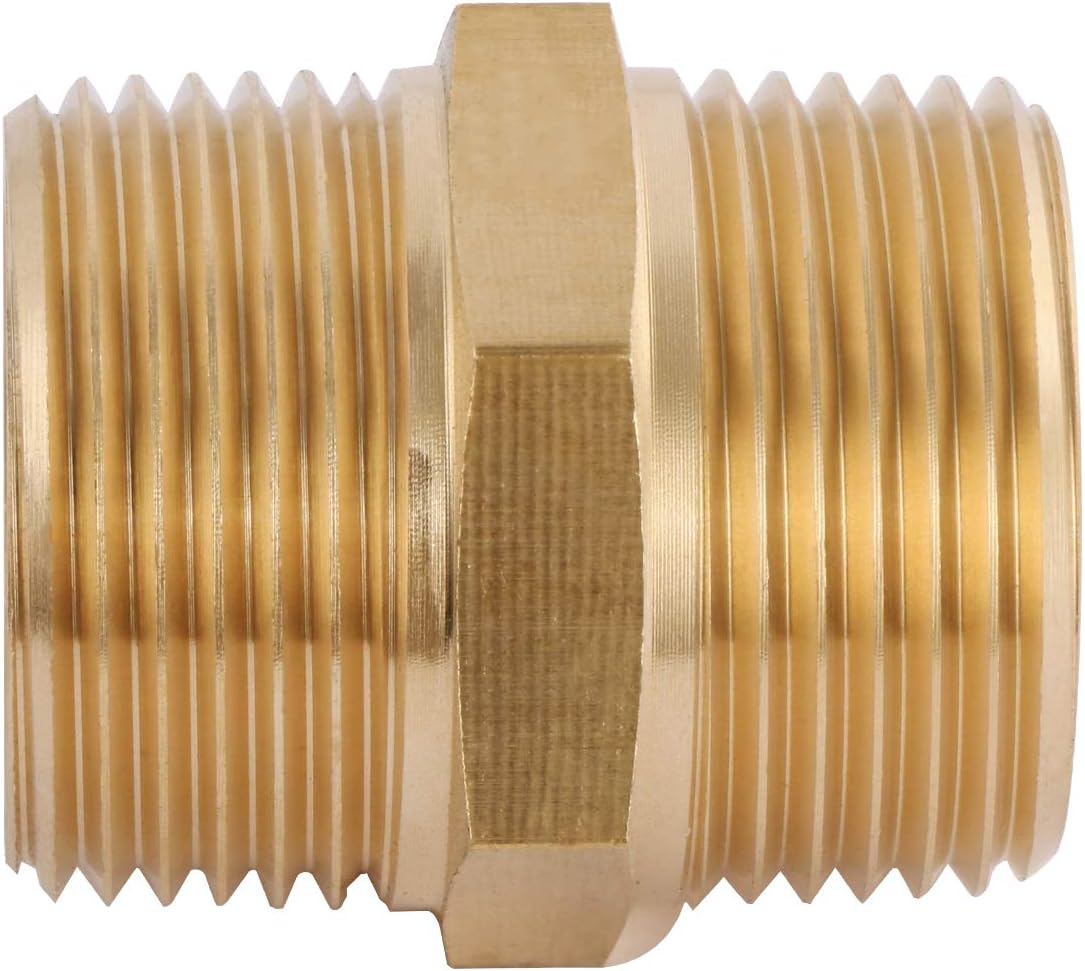 U.S. Solid Brass Pipe Fitting, Hex Nipple, 1" x 1" NPT Male Pipe Adapter