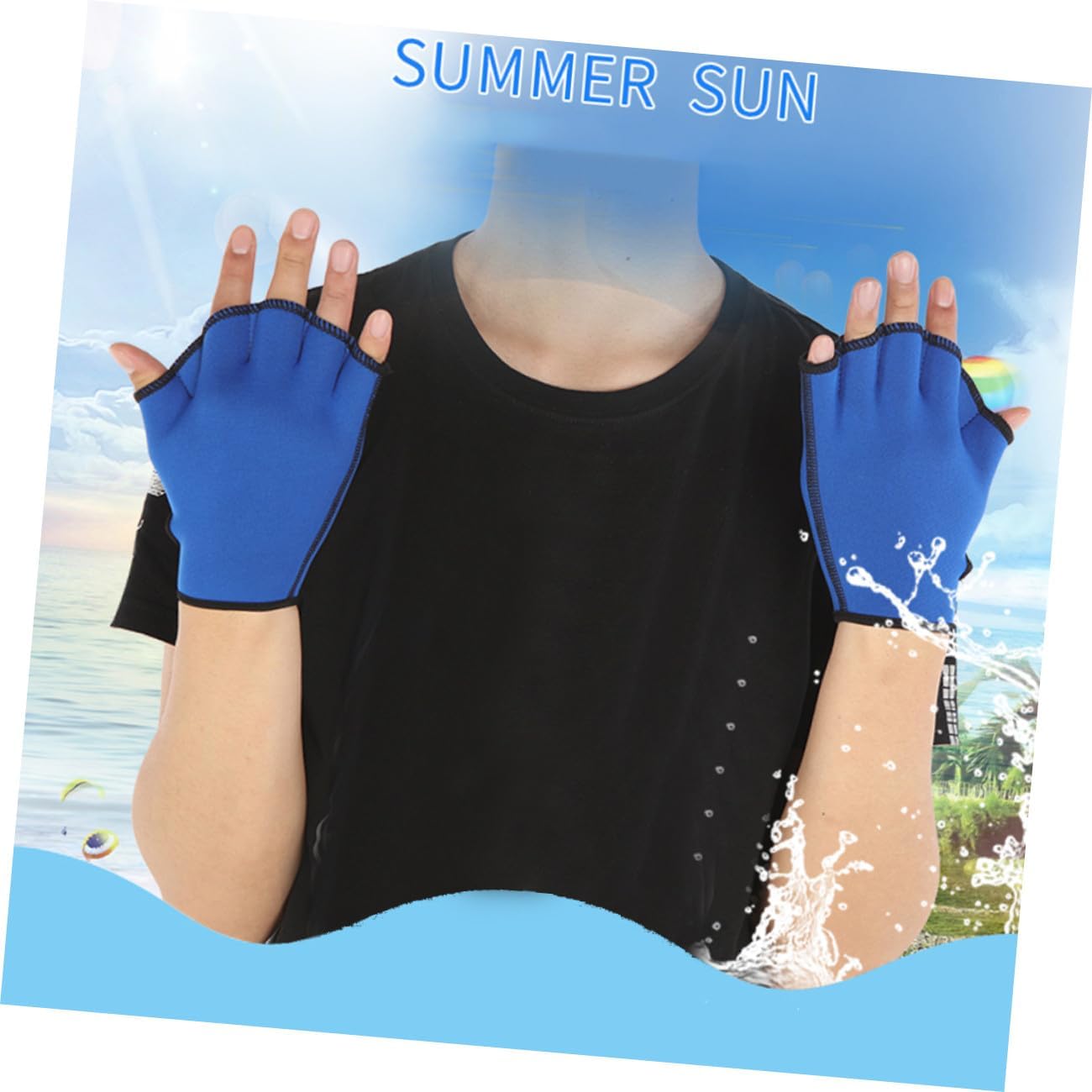 Swim Webbed Gloves Aquatic Fit Paddle Gloves Blue Size S Pair for Swimming Training and Water Resistance Exercise