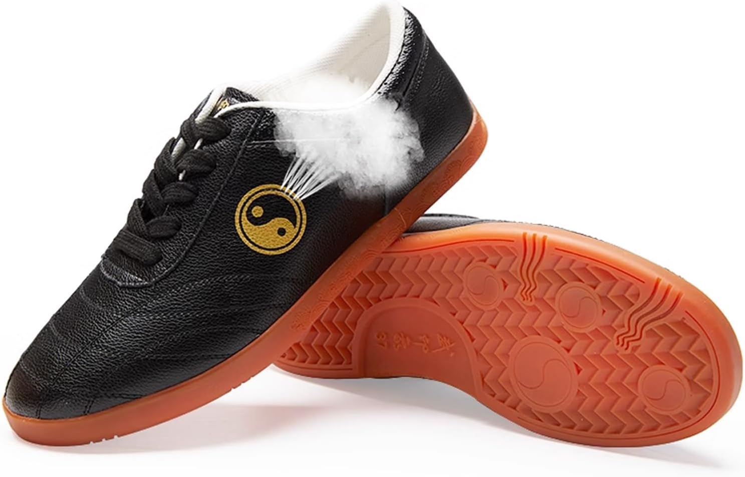 Non-Slip Kung Fu Tai Chi Shoes Leather Women Men Martial Art Shoes Beef Tendon Bottom Sneakers Taekwondo Karate Training Shoes Casual Walking Shoes(Size:42EU,Color:Black)