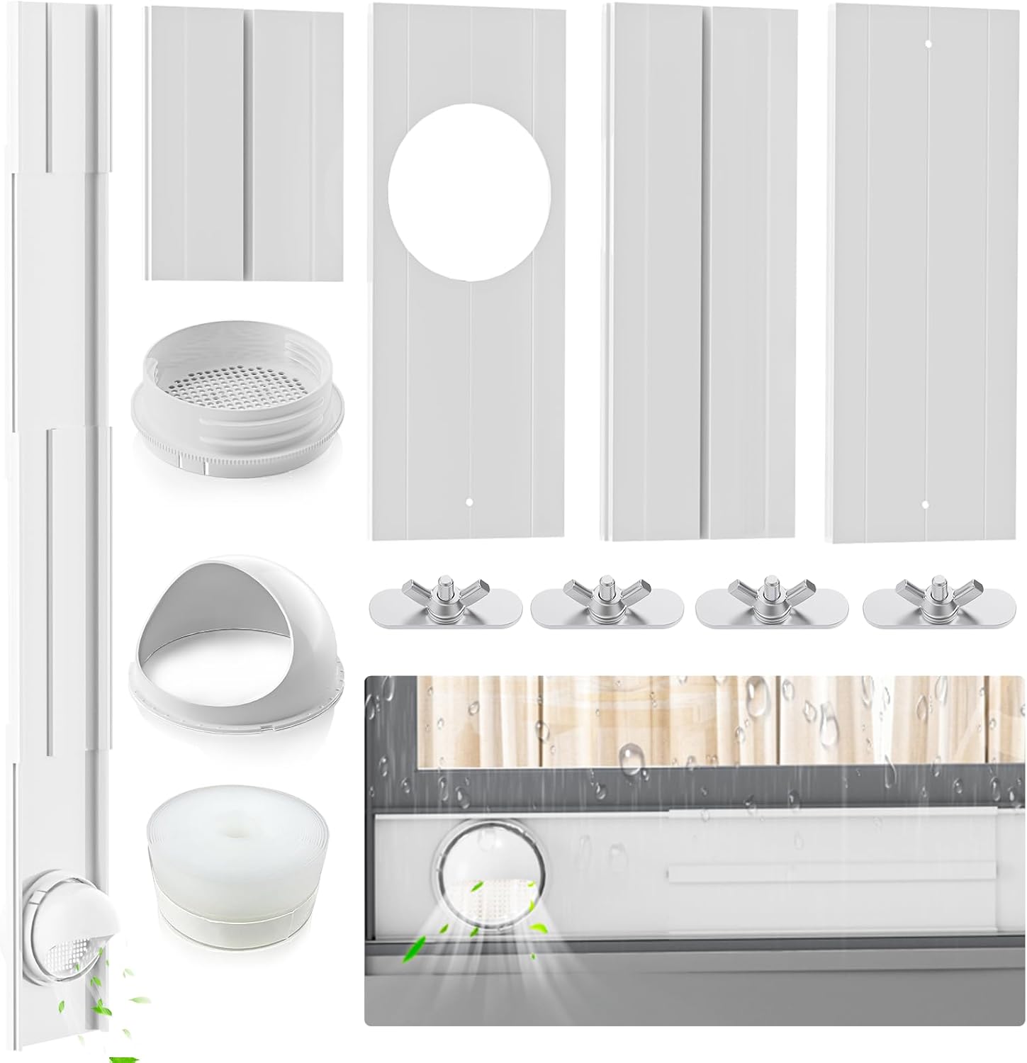 Insputer Portable ac Window Vent Kit with Universal Coupler, 2025 New Adjustable Air Conditioner Window Seal Kit for Sliding Window, Fit for AC with 5.9 & 5.1 Inch Diameter Exhaust Hose(3 Pcs) White Without Hose